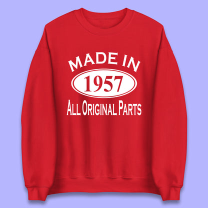 Made In 1957 All Original Parts Vintage Retro 66th Birthday Funny 66 Years Old Birthday Gift Unisex Sweatshirt