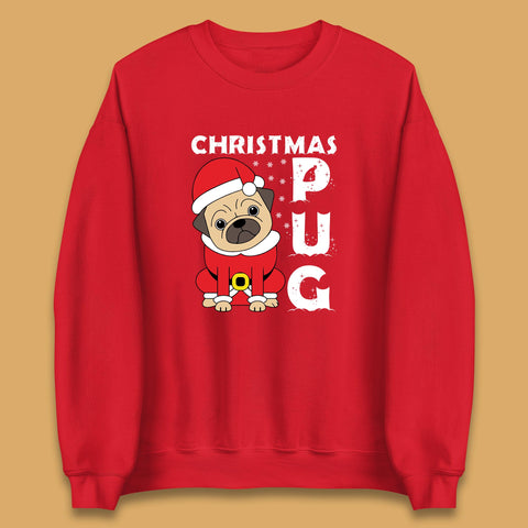 Christmas Pug Dog Wearing Santa Costume Funny Xmas Dog Lovers Unisex Sweatshirt