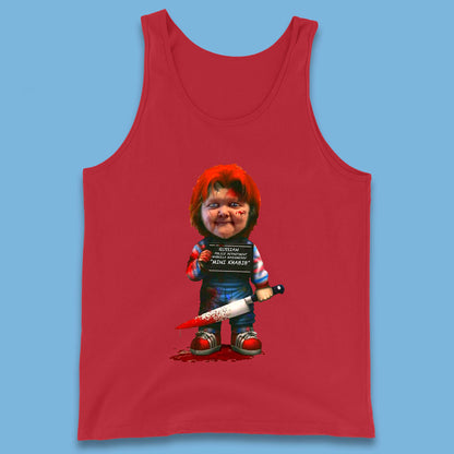 Chucky Mug Shot Russian Police Dept Hasbulla Magomedov Chucky Mini Khabib Inspired Halloween Horror Movie Good Guy Chucky Tank Top