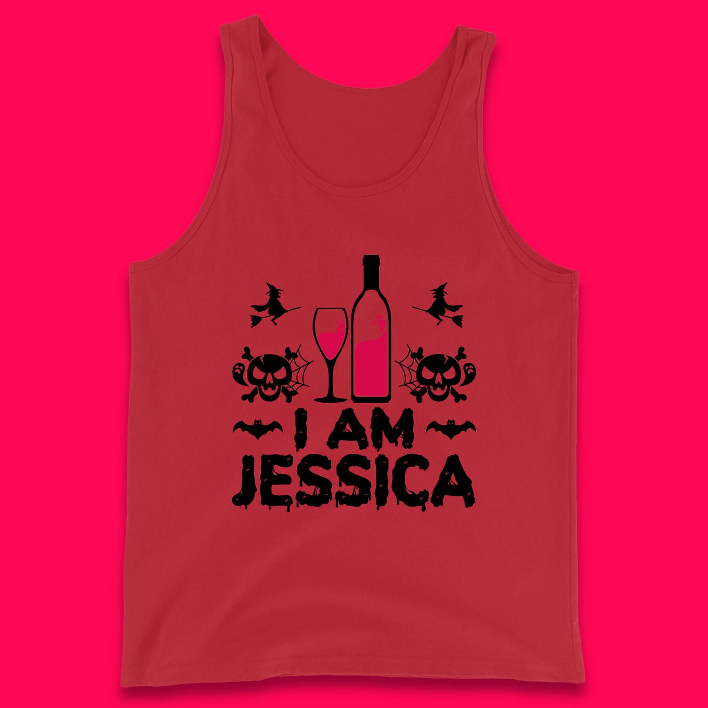 Personalised Halloween Your Name Funny Wine Drinking Scary Skull Drink Lover Tank Top