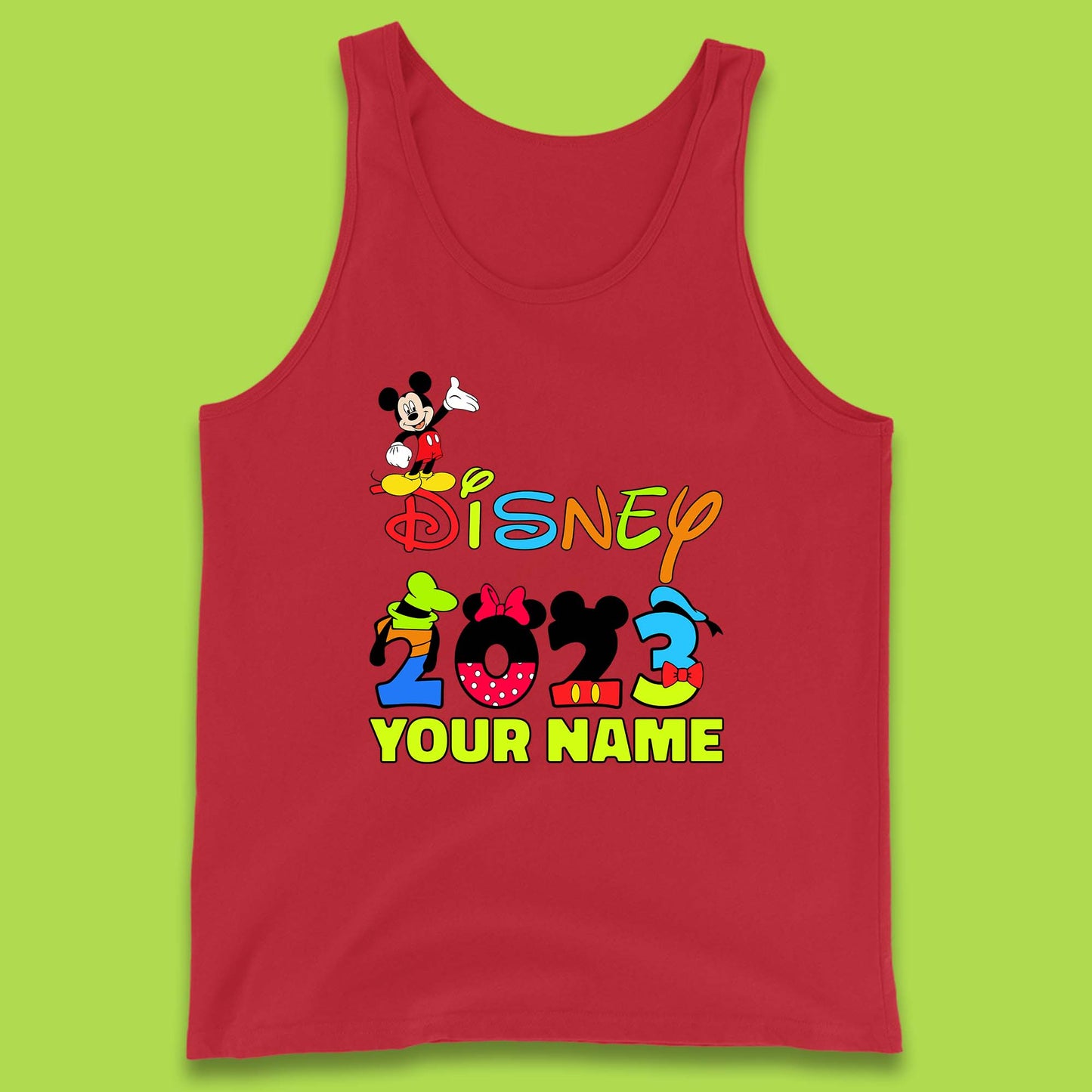 Personalised Disney 2023 Disney Club Your Name Mickey Mouse Minnie Mouse Donald Duck Pluto Goofy Cartoon Characters Disney Vacation Tank Top