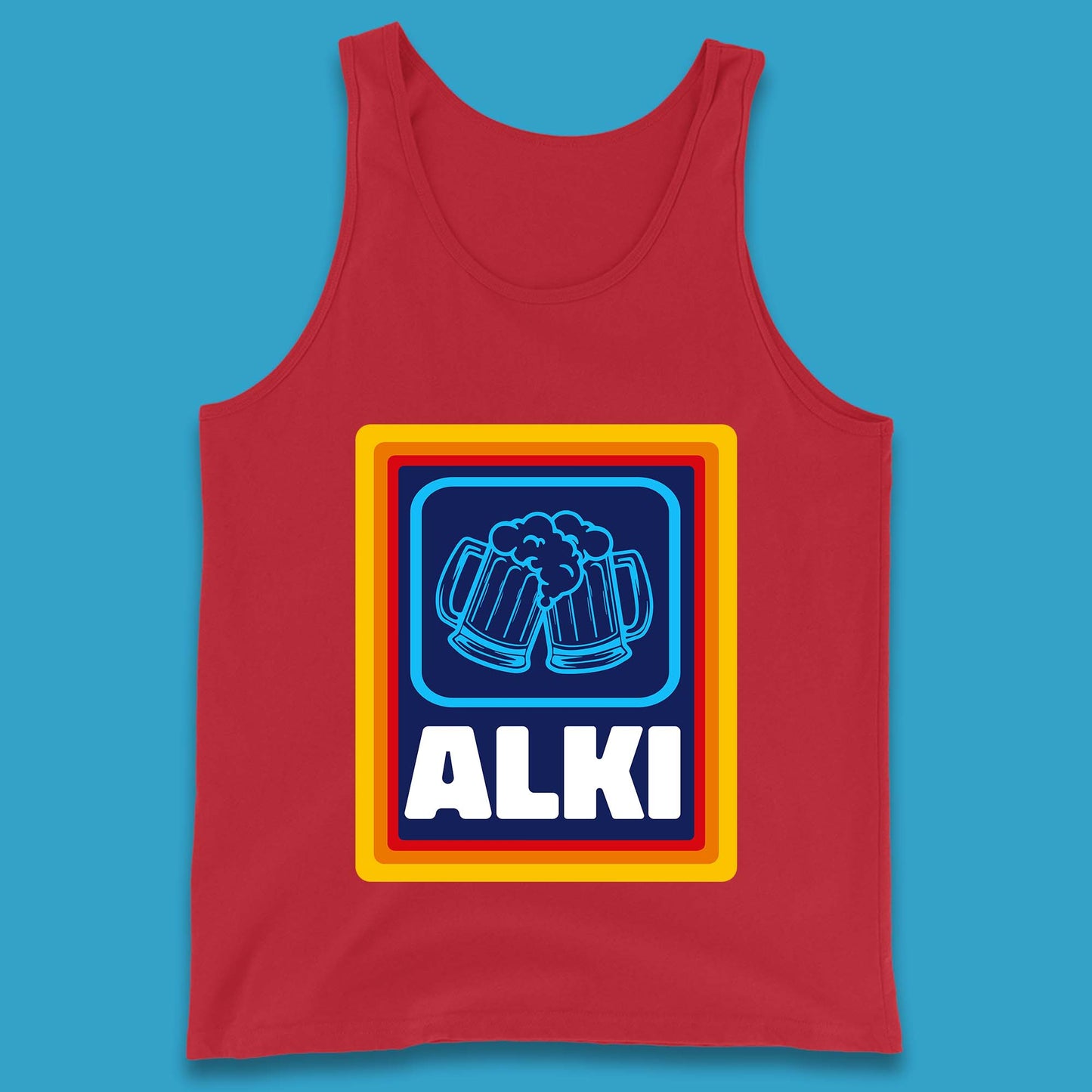 Alki Aldi Drink Pub Beer Joke Funny Parody Novelty Gift Tank Top