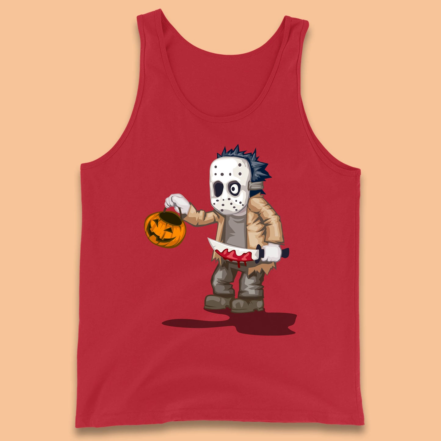 Chibi Jason Voorhees Holding Bloody Knife And Pumpkin Bucket Halloween Friday The 13th Horror Movie Tank Top