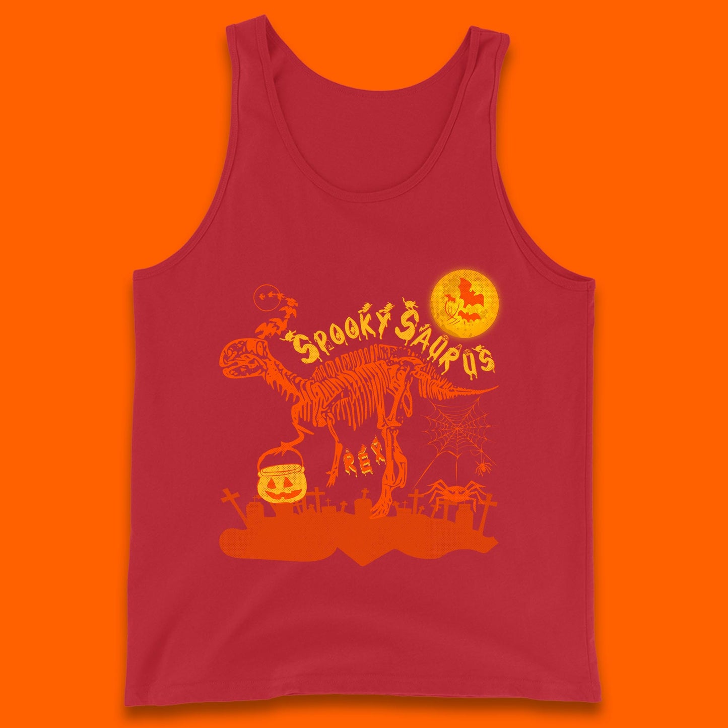 Spooky Saurus Rex Halloween Dinosaur Skeleton T-Rex Scary Pumpkin Tank Top