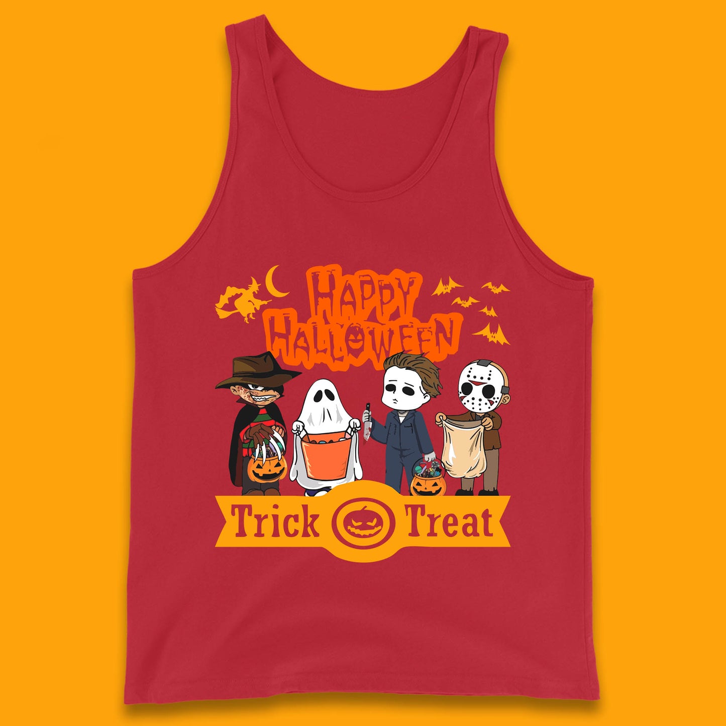 Happy Halloween Trick Or Treat Chibi Horror Movie Characters Killer Tank Top