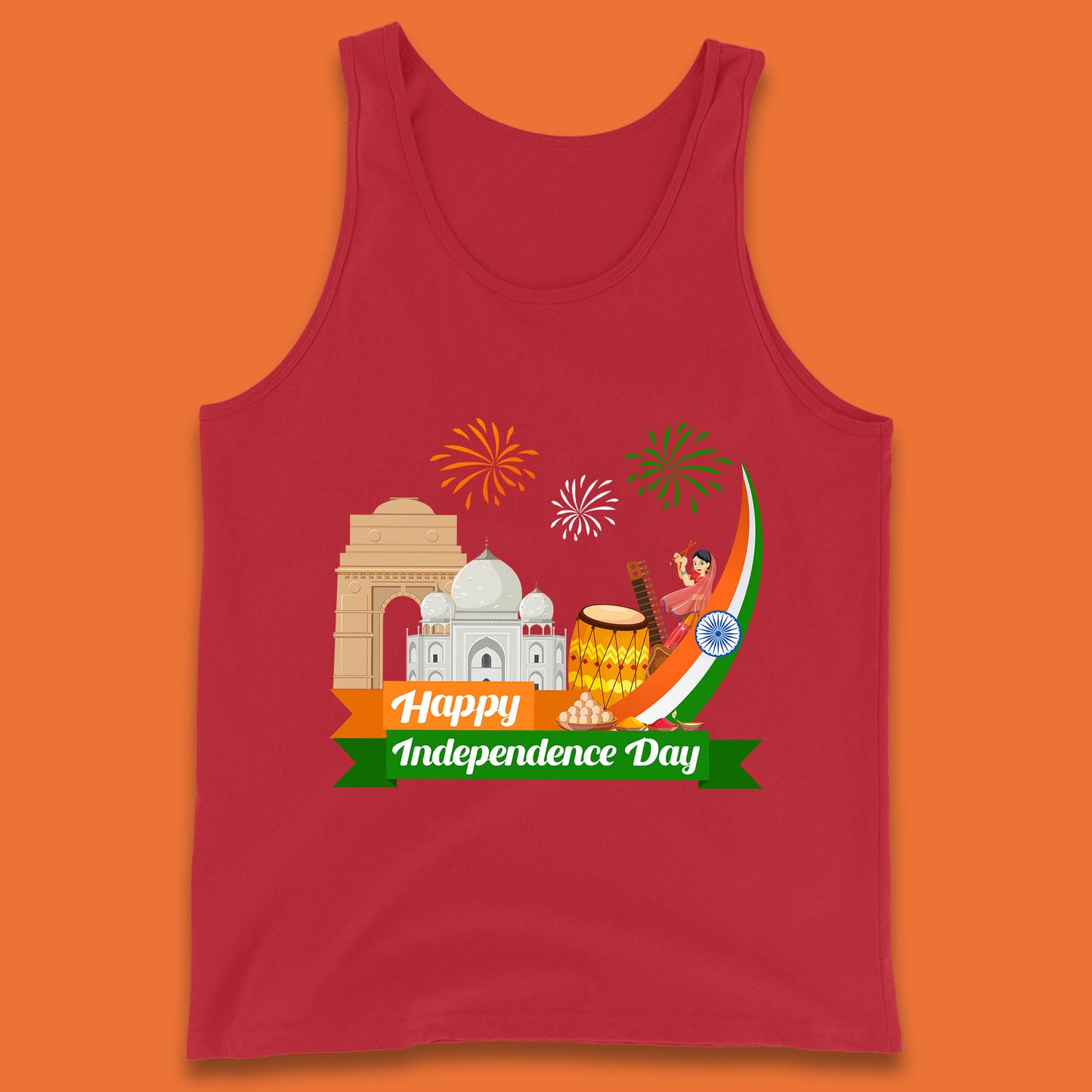 Happy India Independence Day 15th August Patriotic Indian Flag India Architectural Landmarks Tank Top