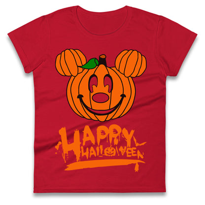 Mickey Mouse Pumpkin Happy Halloween Womens t shirts