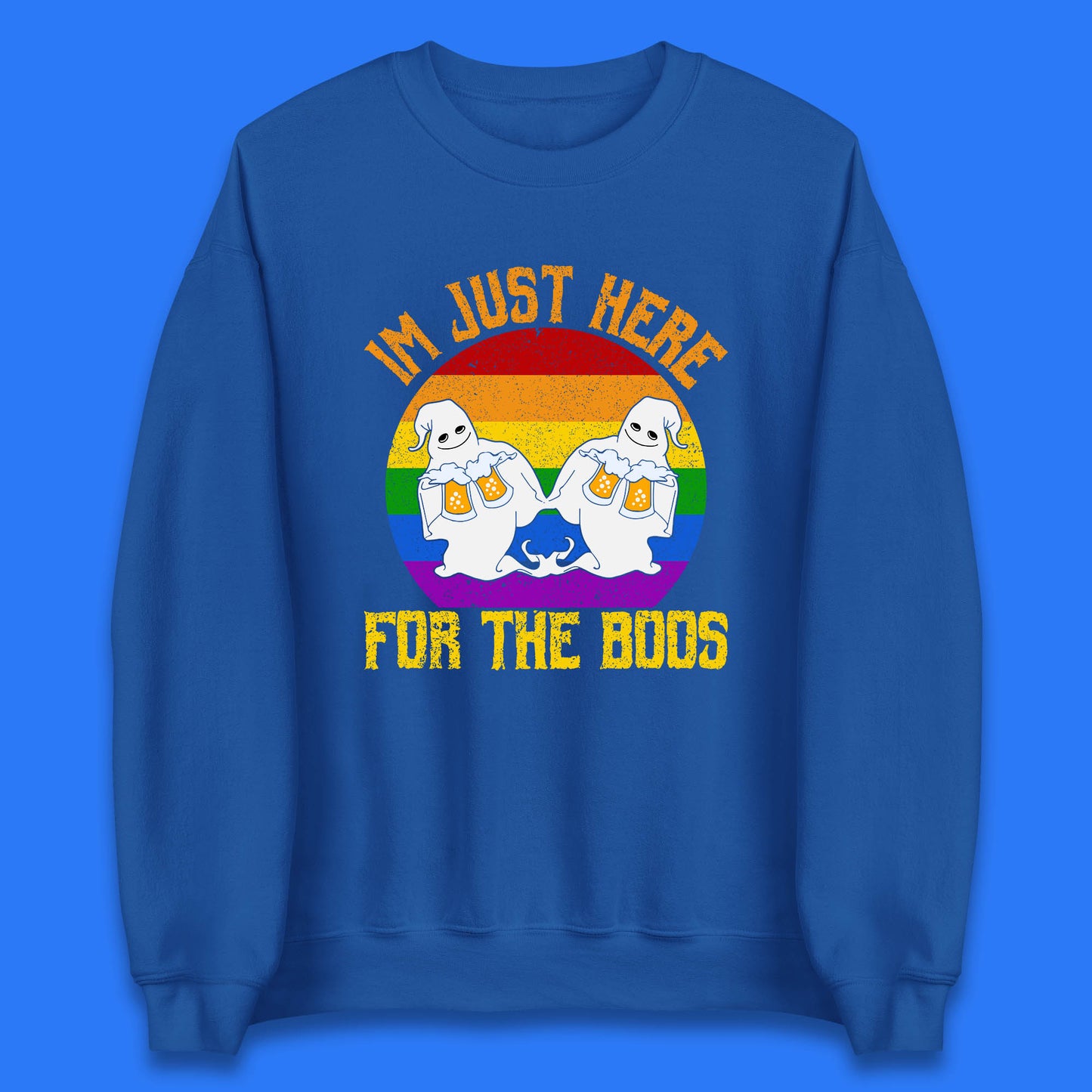 Halloween I Just Here For The Boos Gay Boo Ghosts Drinking Beer LGBTQ Pride Beer Unisex Sweatshirt