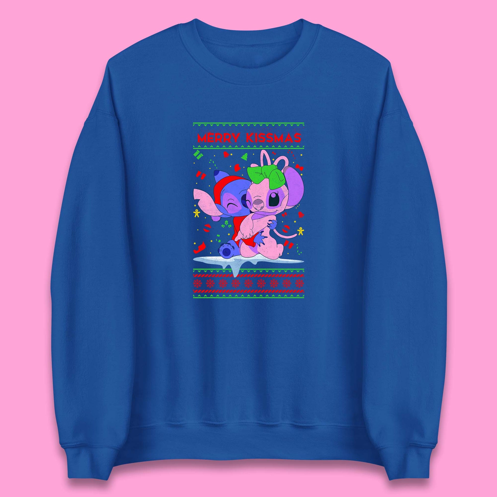 merry kissmas disney stitch and angel sweatshirt