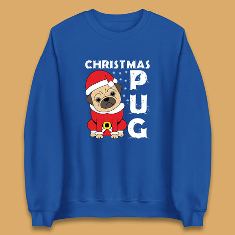 Christmas Pug Dog Wearing Santa Costume Funny Xmas Dog Lovers Unisex Sweatshirt