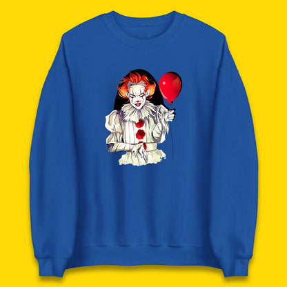 IT Pennywise Clown Holding Balloon Halloween Evil Pennywise Clown Costume Horror Movie Serial Killer Unisex Sweatshirt