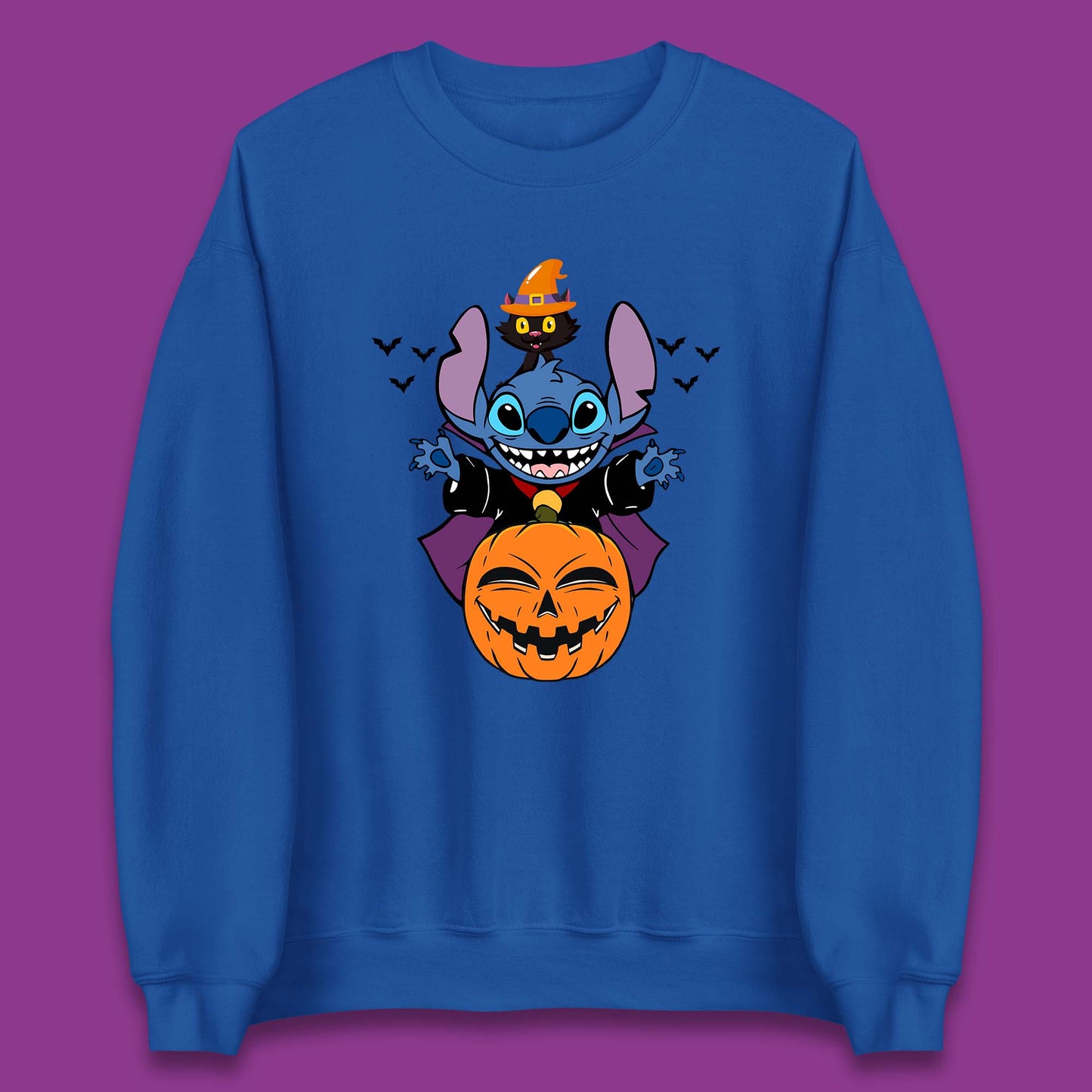 Disney Halloween Pumpkin Devil Stitch With Black Cat Horror Scary Disney Lilo & Stitch Unisex Sweatshirt