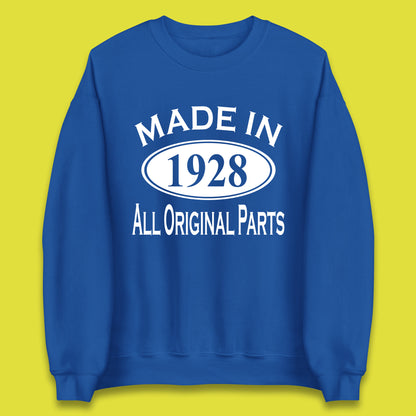 Made In 1928 All Original Parts Vintage Retro 95th Birthday Funny 95 Years Old Birthday Gift Unisex Sweatshirt