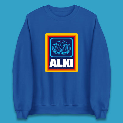 Alki Aldi Drink Pub Beer Joke Funny Parody Novelty Gift Unisex Sweatshirt