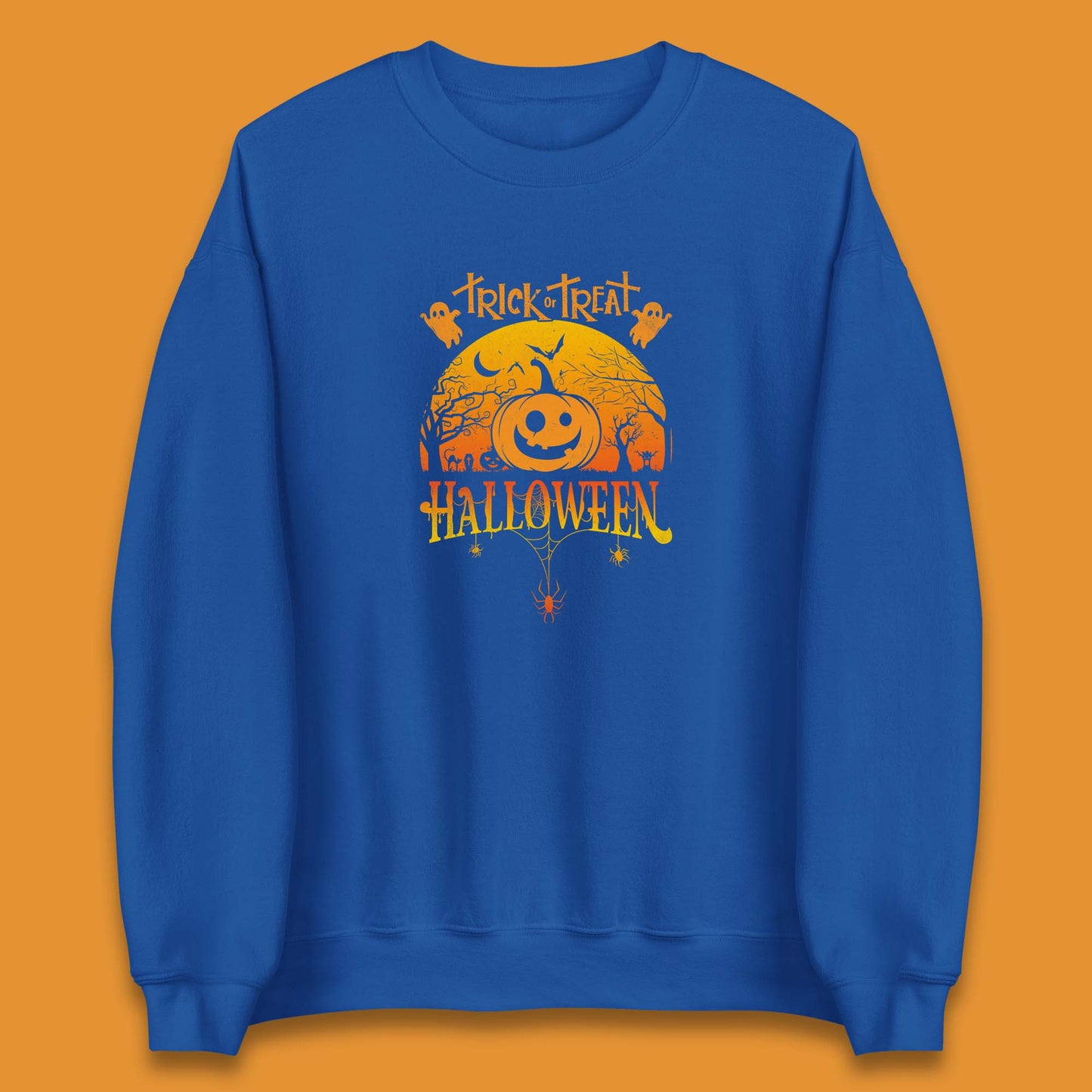 Trick Or Treat Halloween Pumpkin Haunted Trees Scary Spooky Season Unisex Sweatshirt