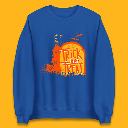 Trick Or Treat Halloween Terrific Abandoned Haunted House Flying Bats Unisex Sweatshirt