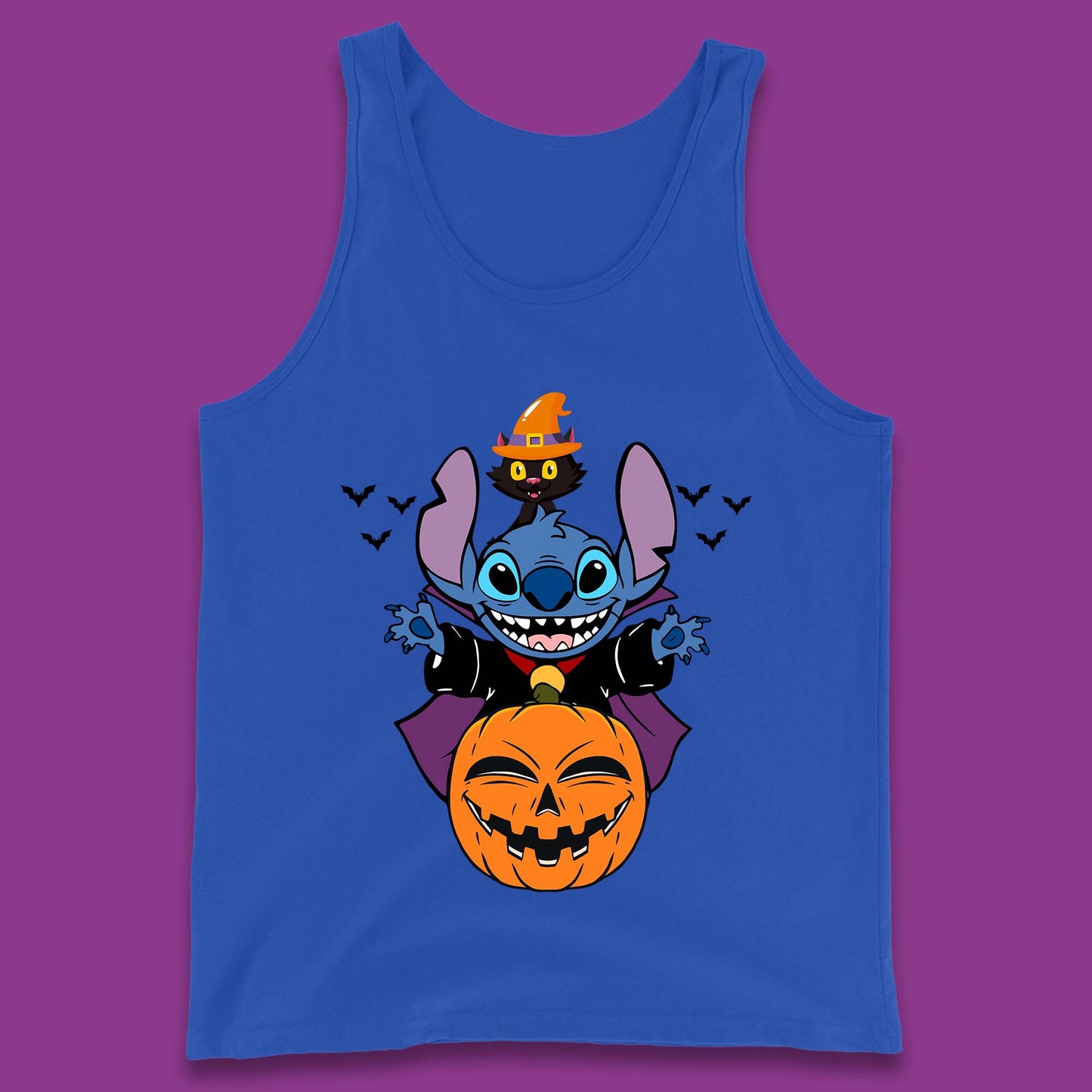 Disney Halloween Pumpkin Devil Stitch With Black Cat Horror Scary Disney Lilo & Stitch Tank Top