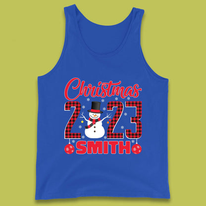 Personalised Christmas 2023 Your Name Snowman Buffalo Plaid Xmas Tank Top