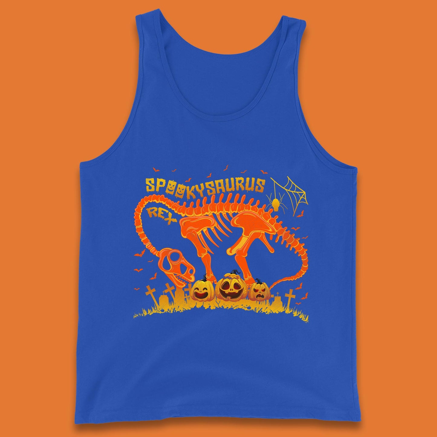 Spooky Saurus Rex Halloween Dinosaur T-Rex Skeleton With Scary Pumpkins Tank Top