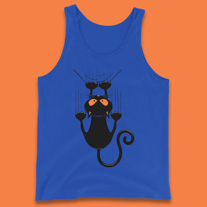 Black Cat Cartoon Scratching Climbing Wall Halloween Horror Scary Black Cat Spooky Season Tank Top