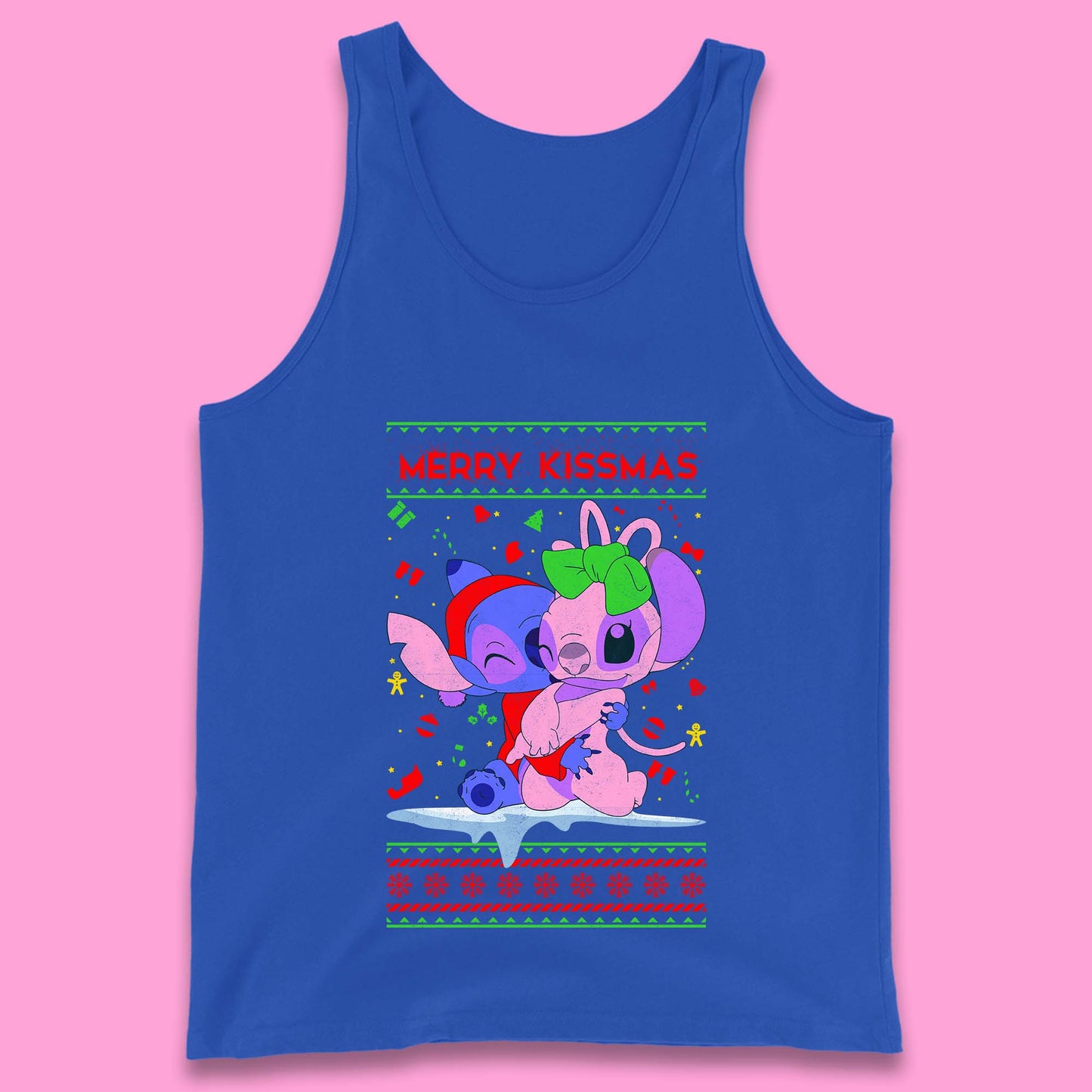 merry kissmas disney stitch and angel tank top