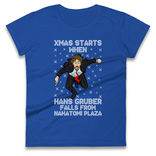 hans gruber falling womens t shirt