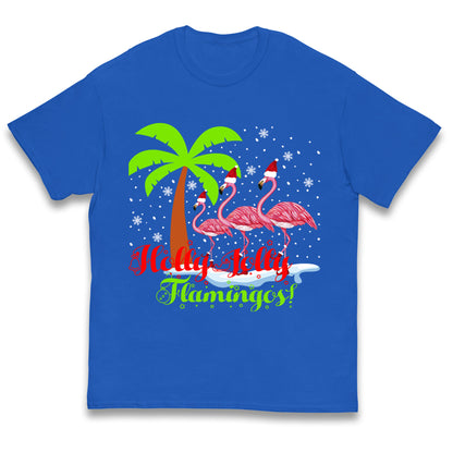 Holly Jolly Flamingos Christmas Kids T Shirt