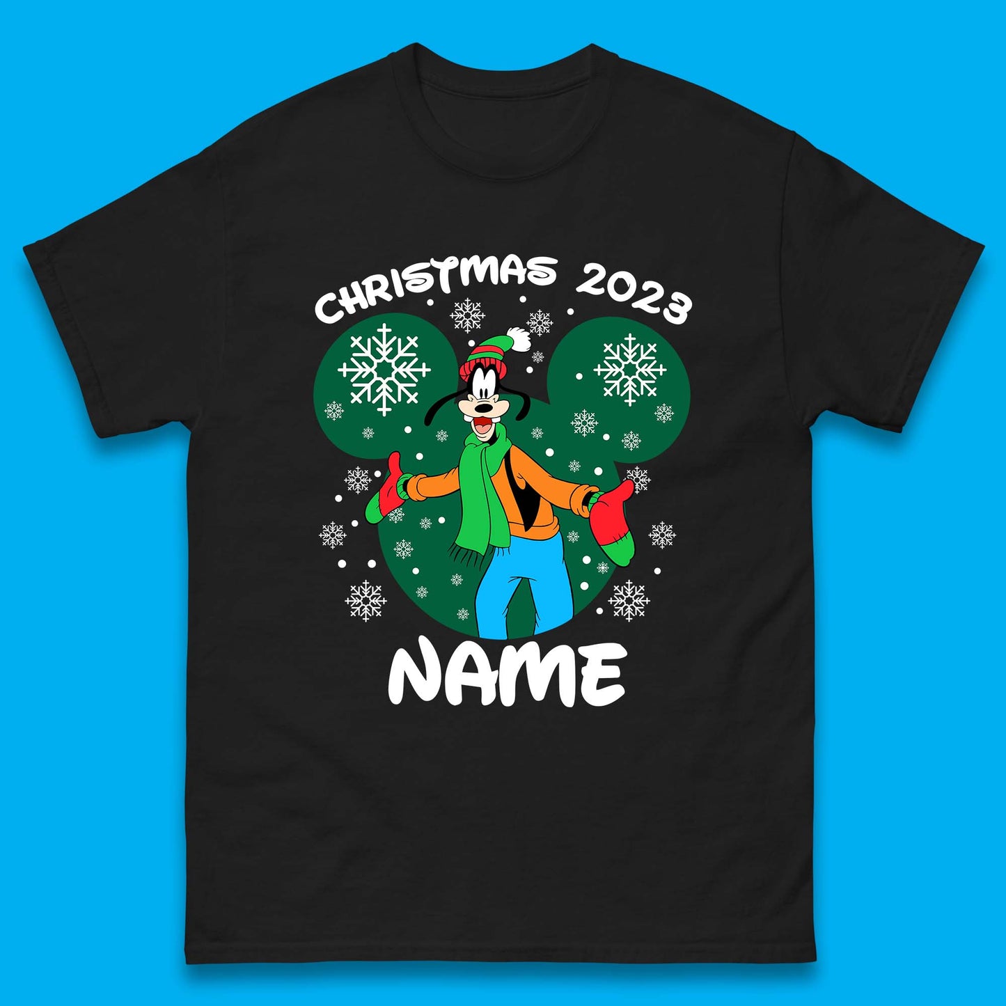 Personalised Christmas 2023 Your Name Santa Goofy And Pluto Xmas Disney Mickey And Friends Mens Tee Top