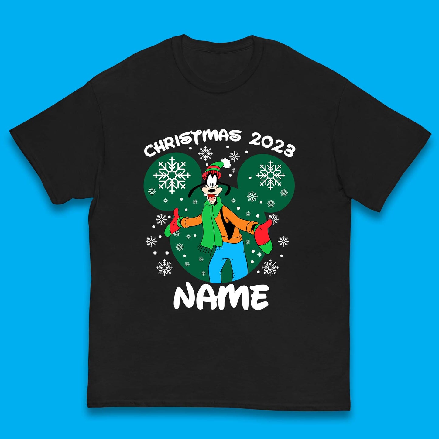 Personalised Christmas 2023 Your Name Santa Goofy And Pluto Xmas Disney Mickey And Friends Kids T Shirt