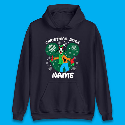 Personalised Christmas 2023 Your Name Santa Goofy And Pluto Xmas Disney Mickey And Friends Unisex Hoodie