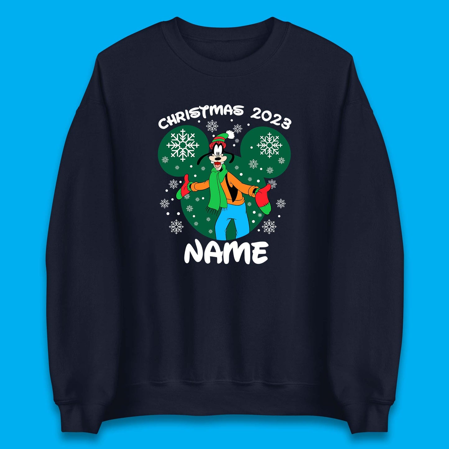 Personalised Christmas 2023 Your Name Santa Goofy And Pluto Xmas Disney Mickey And Friends Unisex Sweatshirt