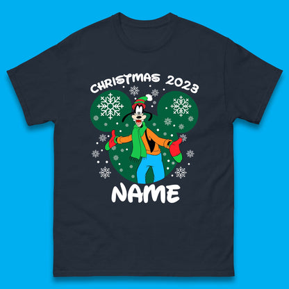 Personalised Christmas 2023 Your Name Santa Goofy And Pluto Xmas Disney Mickey And Friends Mens Tee Top