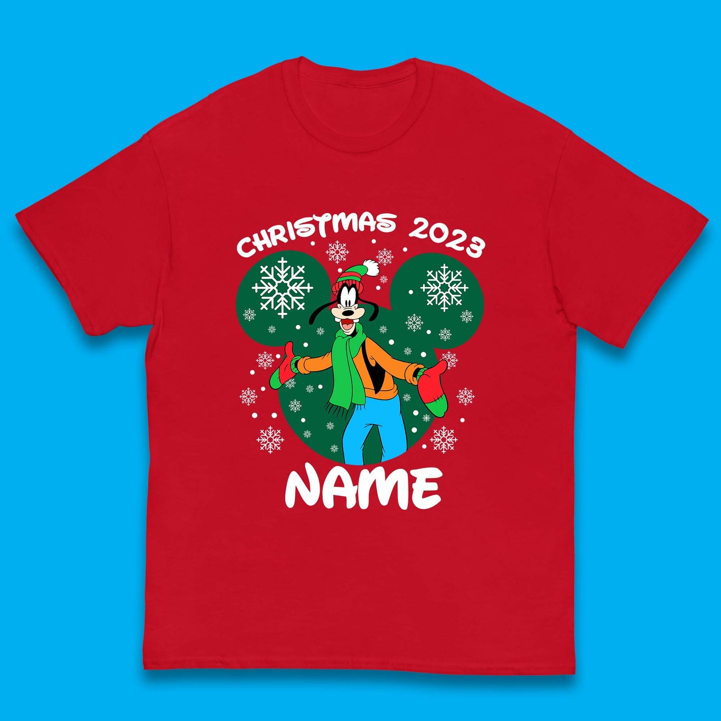 Personalised Christmas 2023 Your Name Santa Goofy And Pluto Xmas Disney Mickey And Friends Kids T Shirt