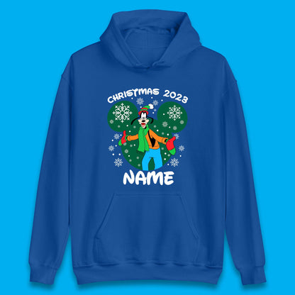 Personalised Christmas 2023 Your Name Santa Goofy And Pluto Xmas Disney Mickey And Friends Unisex Hoodie