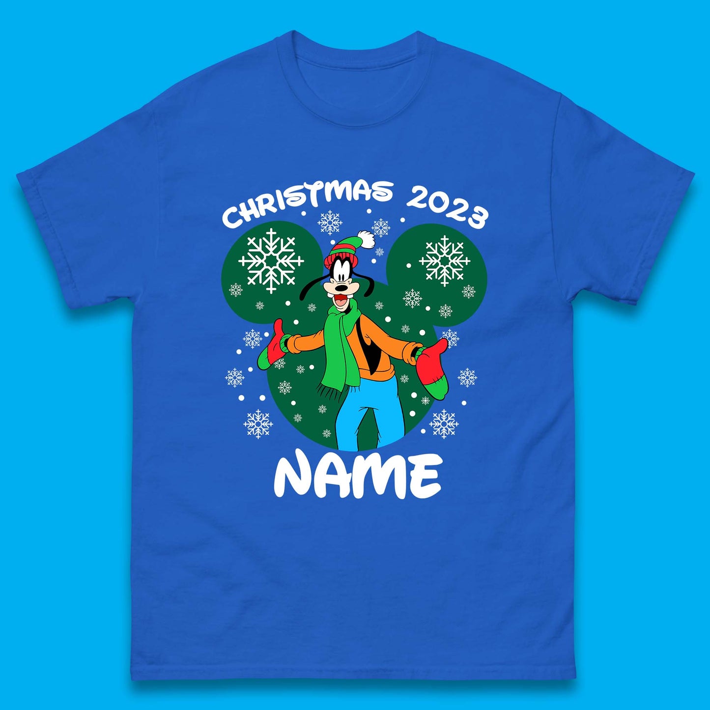 Personalised Christmas 2023 Your Name Santa Goofy And Pluto Xmas Disney Mickey And Friends Mens Tee Top