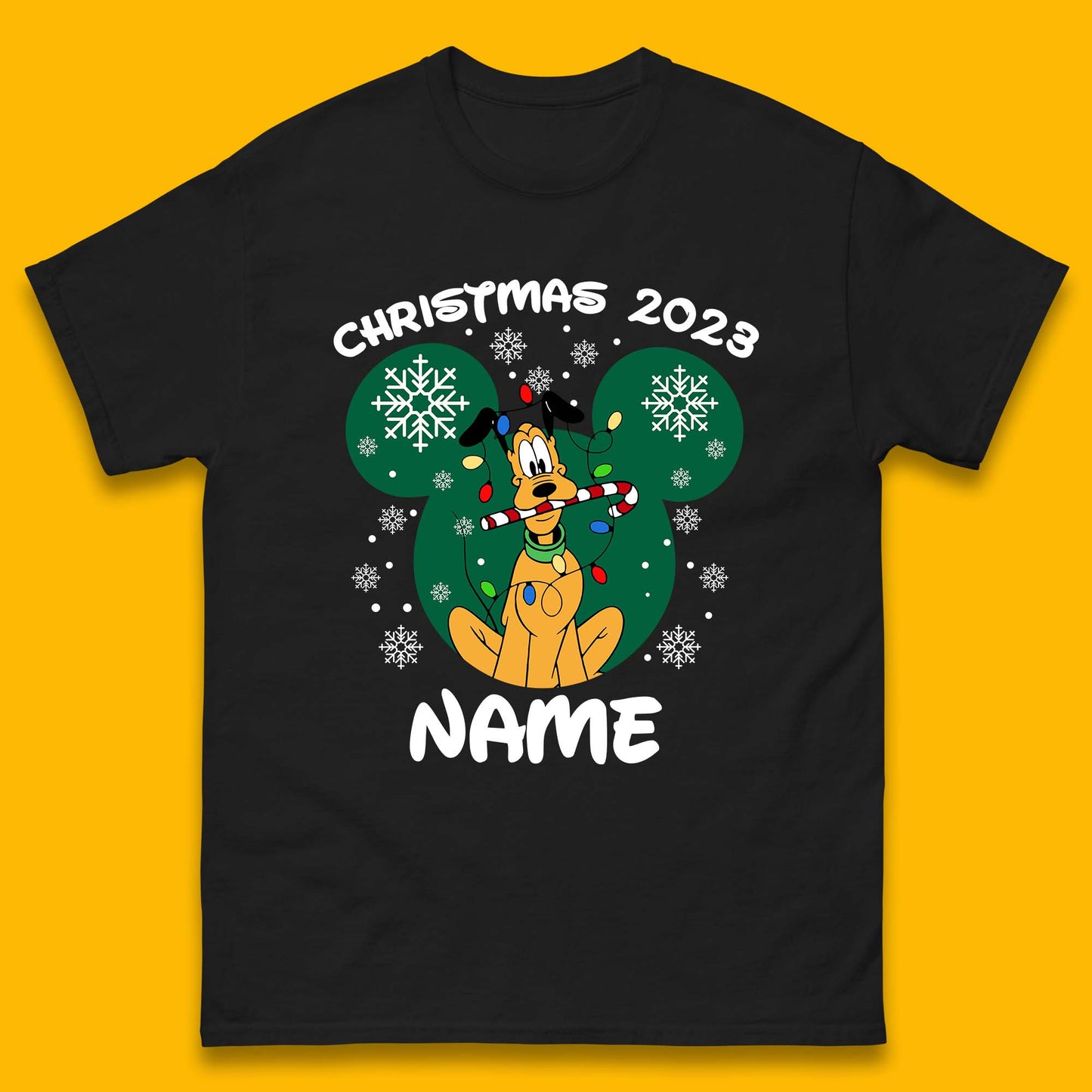 Personalised Christmas 2023 Your Name Santa Goofy And Pluto Xmas Disney Mickey And Friends Mens Tee Top