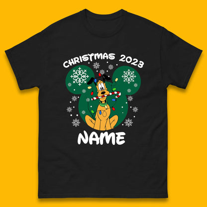 Personalised Christmas 2023 Your Name Santa Goofy And Pluto Xmas Disney Mickey And Friends Mens Tee Top