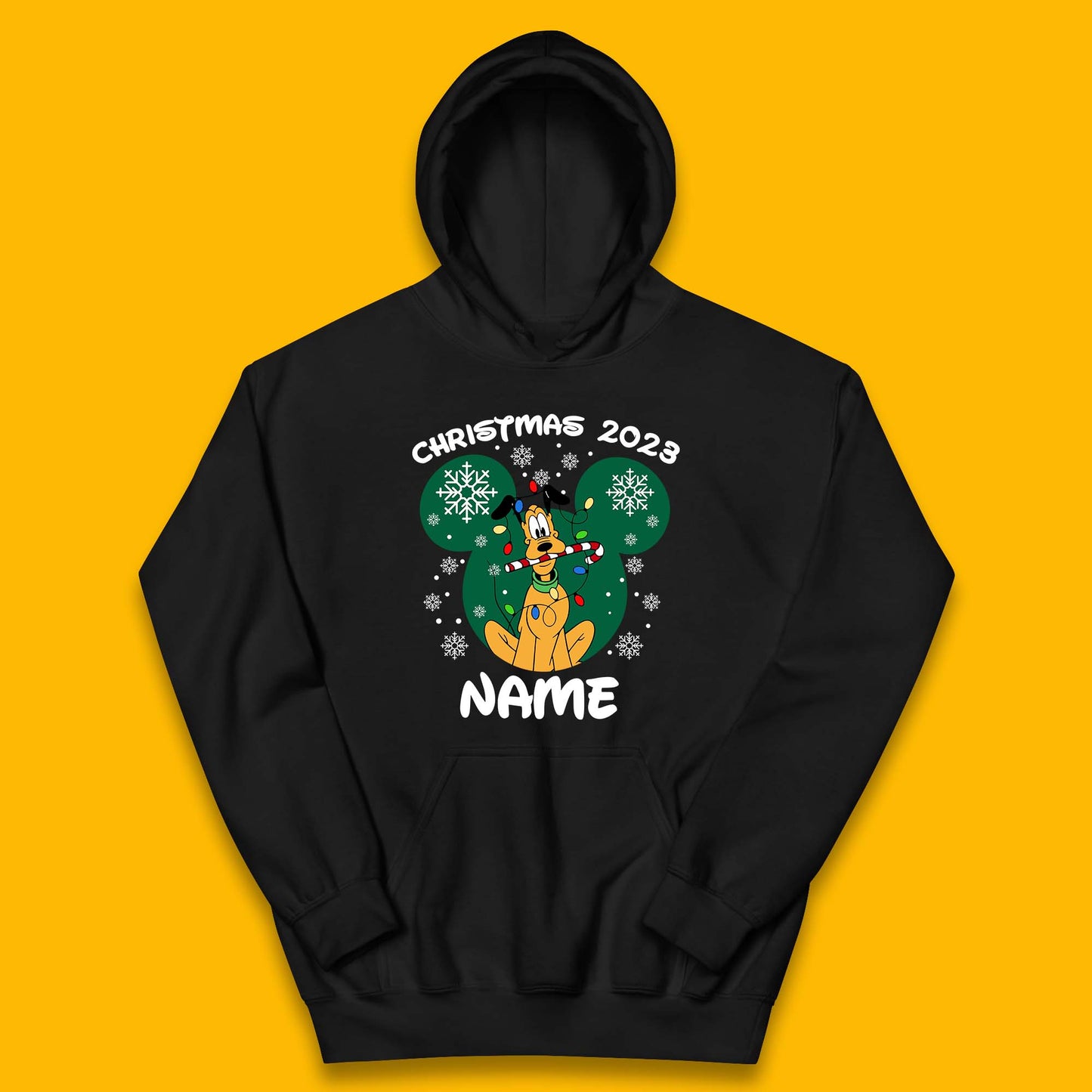 Personalised Christmas 2023 Your Name Santa Goofy And Pluto Xmas Disney Mickey And Friends Kids Hoodie