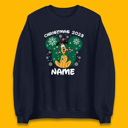 Personalised Christmas 2023 Your Name Santa Goofy And Pluto Xmas Disney Mickey And Friends Unisex Sweatshirt