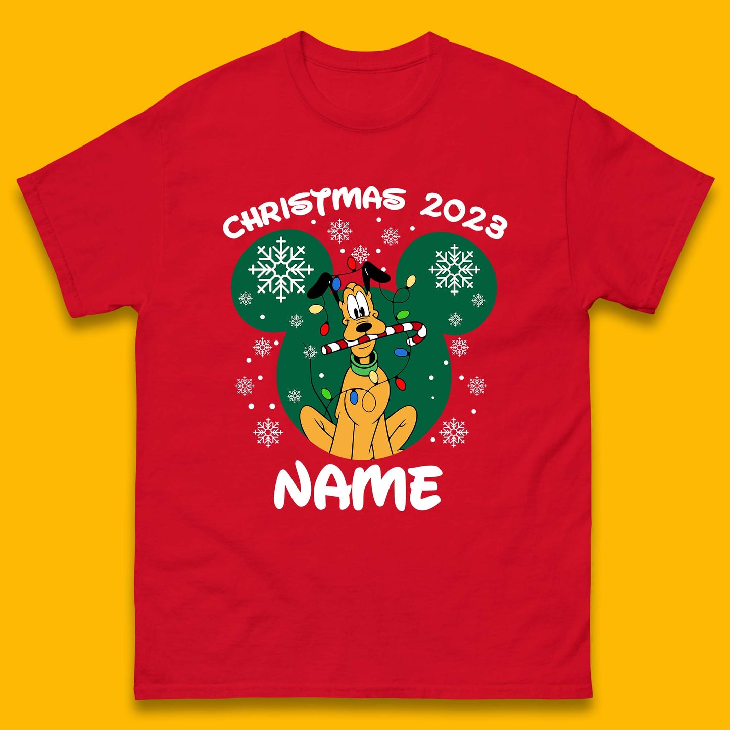 Personalised Christmas 2023 Your Name Santa Goofy And Pluto Xmas Disney Mickey And Friends Mens Tee Top