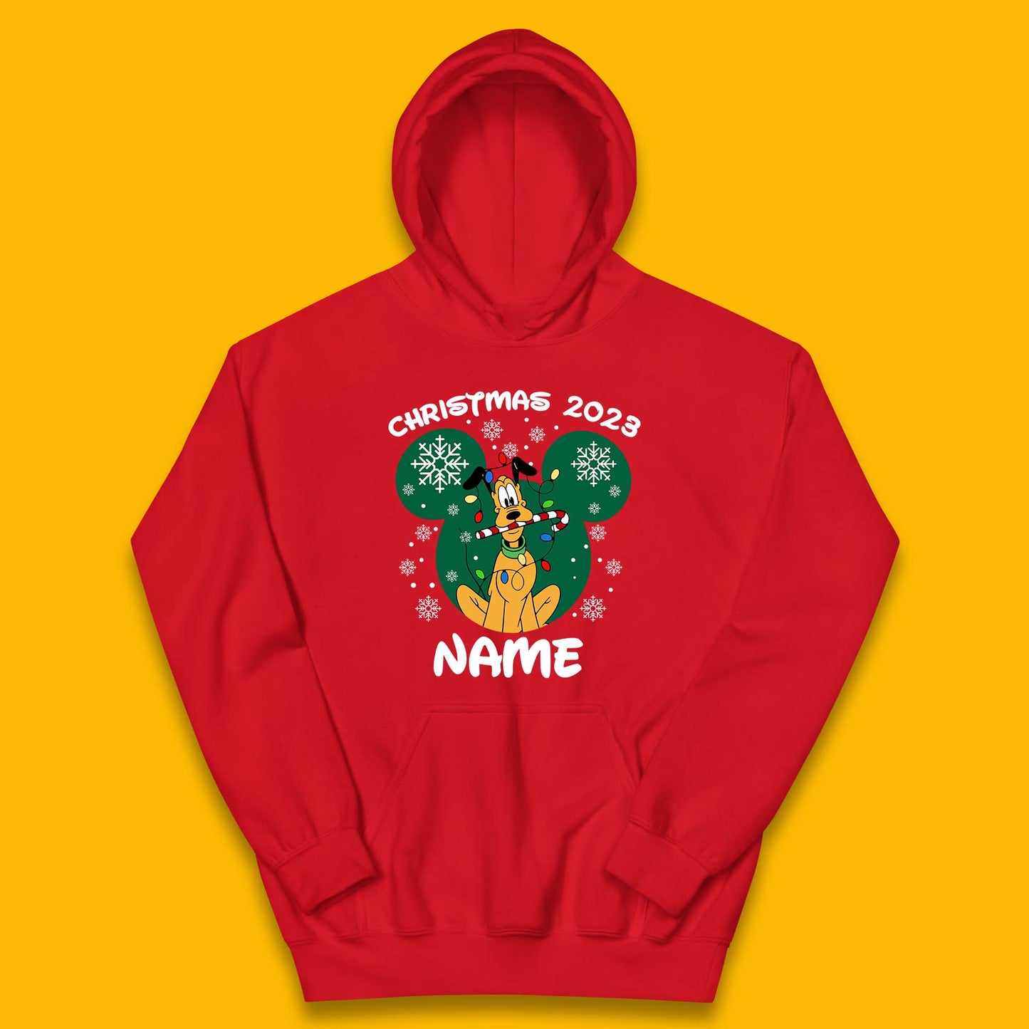 Personalised Christmas 2023 Your Name Santa Goofy And Pluto Xmas Disney Mickey And Friends Kids Hoodie