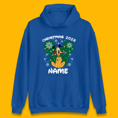 Personalised Christmas 2023 Your Name Santa Goofy And Pluto Xmas Disney Mickey And Friends Unisex Hoodie