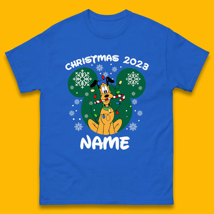 Personalised Christmas 2023 Your Name Santa Goofy And Pluto Xmas Disney Mickey And Friends Mens Tee Top