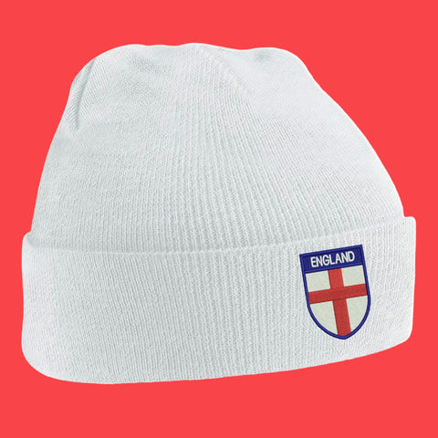 Flag of England Shield Embroidered Beanie Hat