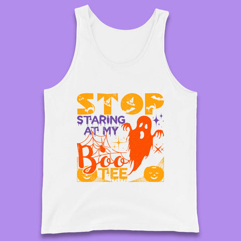Stop Staring At My Boo Tee Funny Sayings Halloween Ghost Party Tank Top