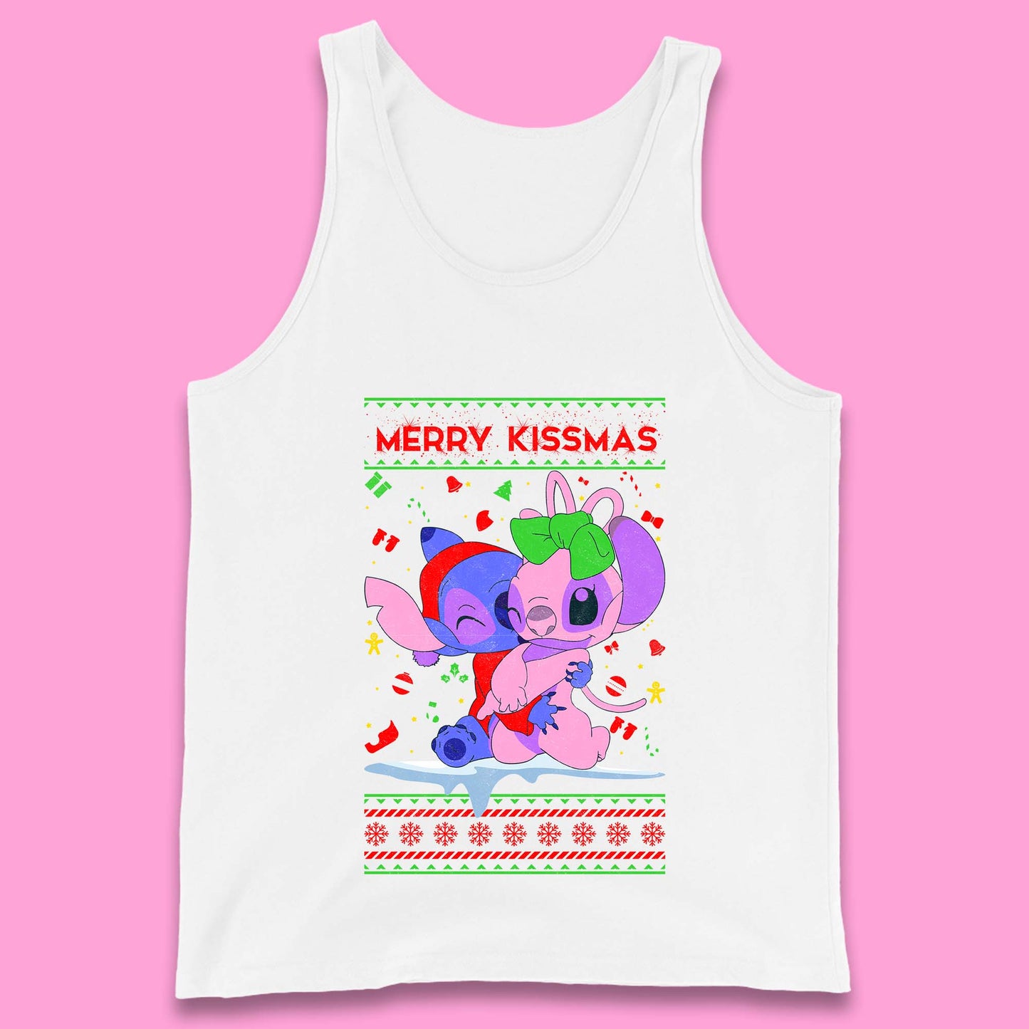 merry kissmas disney stitch and angel tank top