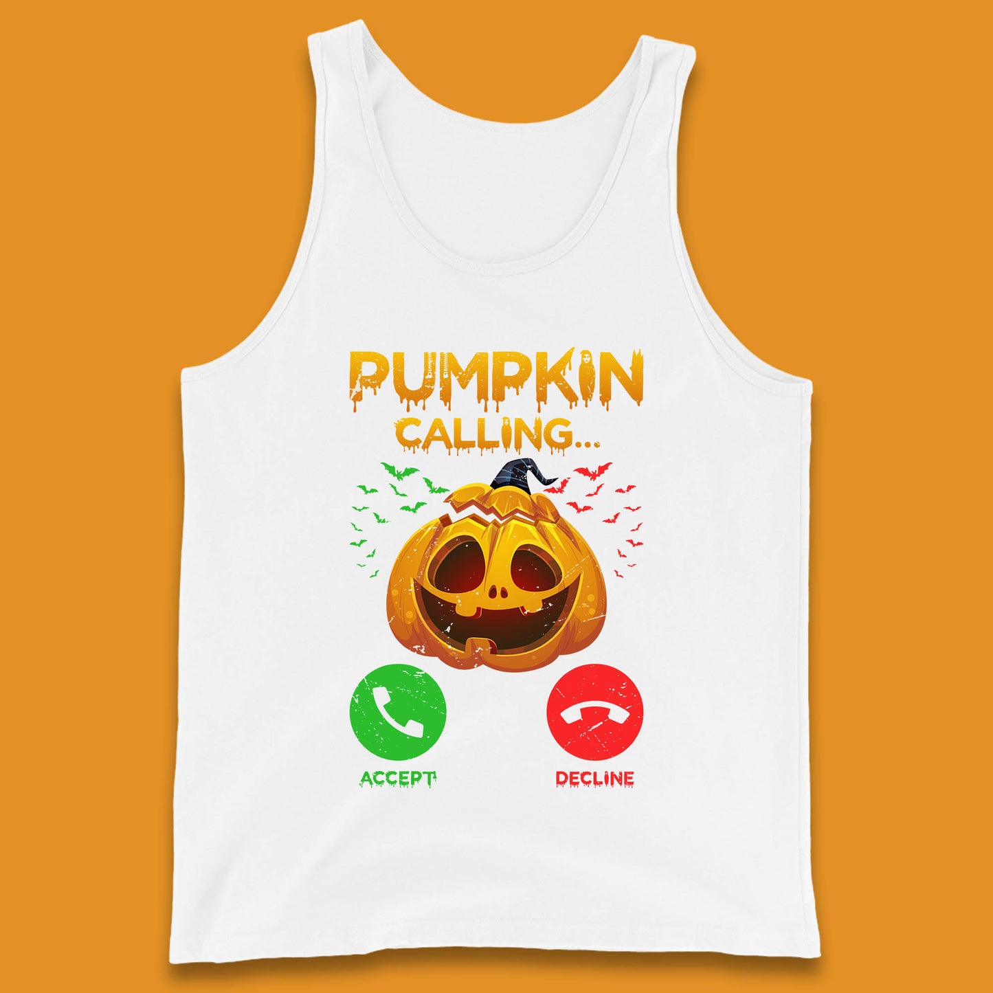 Halloween Pumpkin Calling Funny Phone Call Horror Scary Jack O Lantern Tank Top