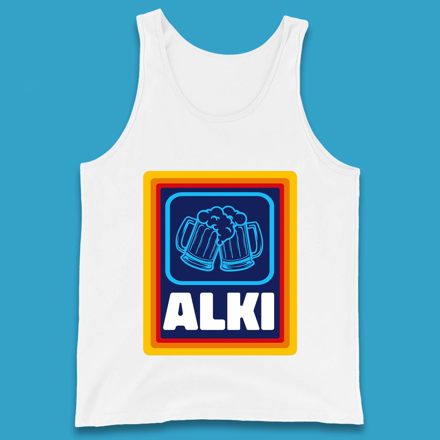 Alki Aldi Drink Pub Beer Joke Funny Parody Novelty Gift Tank Top