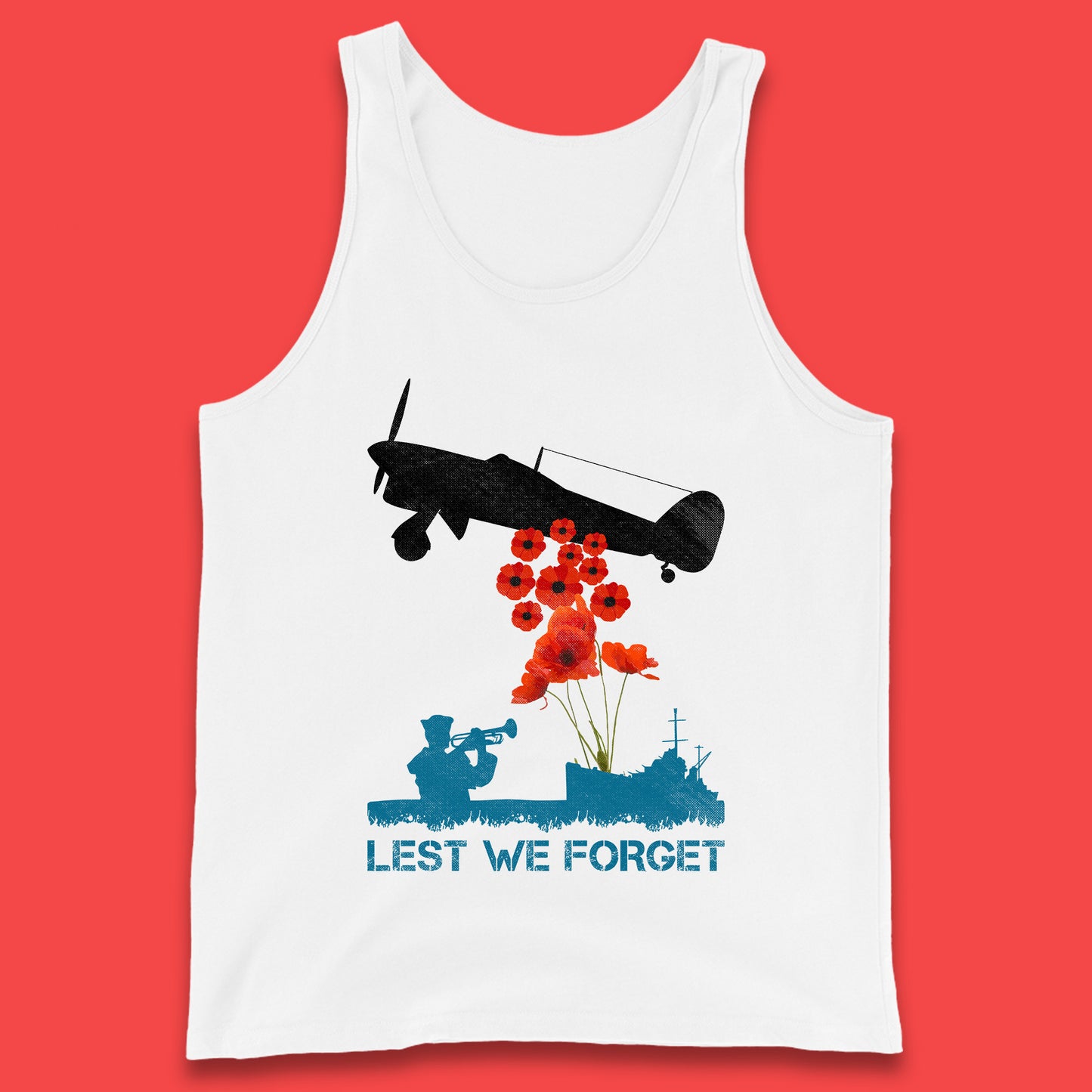 Lest We Forget Remembrance Day Veterans British Armed Forces Poppy Flower Royal Aircraft Tank Top