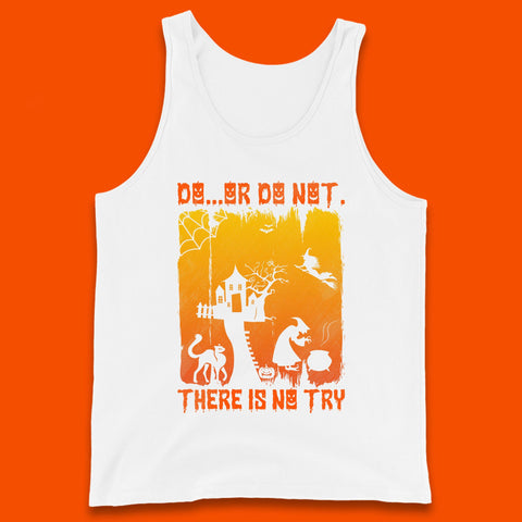 Do Or Do Not There Is No Try Halloween Tree House Flying Witch Scary Spooky Black Cat Tank Top